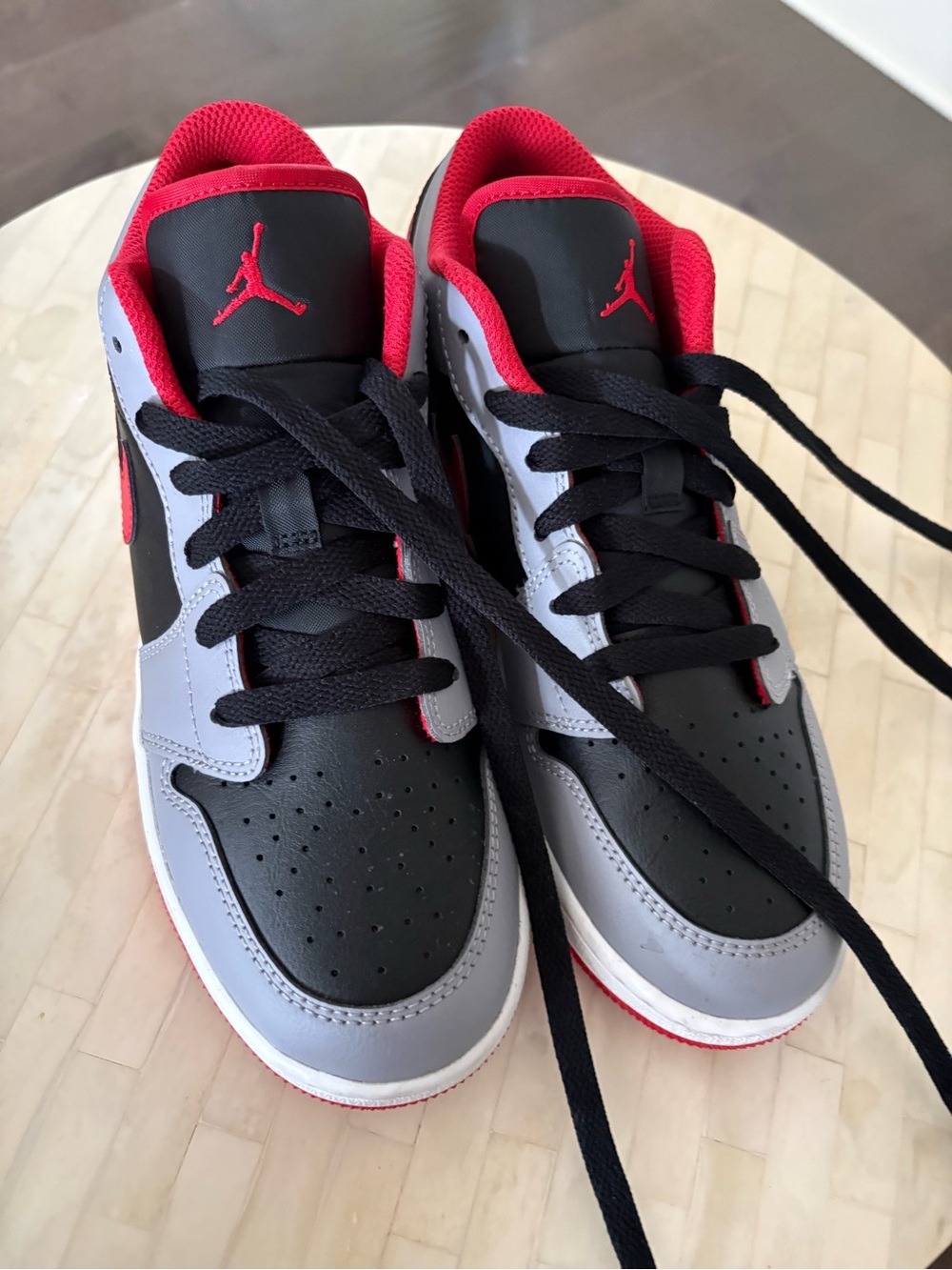Jordan Low Top Sneakers "Cement Fire Red colorway.  Only worn once 5.5Y